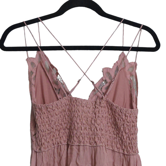 Free People Adella Slip Dress Mini Rose Lace Adjustable Ruffle Smocked M New - Picture 7 of 15